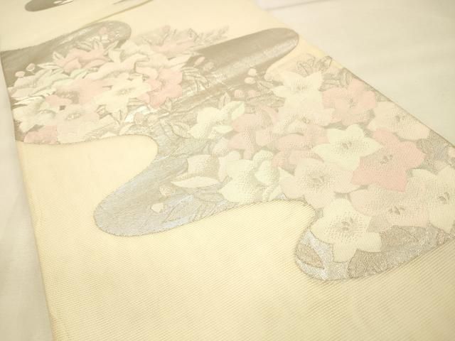 平和屋着物＊夏物　六通柄　本袋帯　草花文　銀糸　正絹　逸品　未使用　CAAW8919oy 平和屋着物＊夏物 六通柄袋帯 草花文 銀糸 正絹 逸品 DAAS2665cm