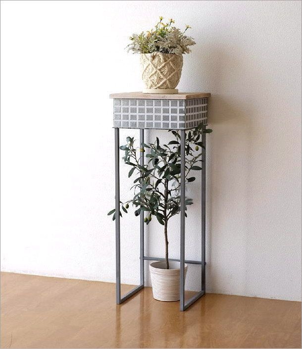 花台 玄関 室内 フラワースタンド アンティーク おしゃれ 木製 アイアン 観葉植物置き台 植木鉢スタンド 鉢置き 飾り台 花瓶台 花置き台 北欧 モダン レトロ 木 スリム 脚付き 四角 正方形 角 ハイタイプ 高さ76cm メタルとウッドのスタンド L