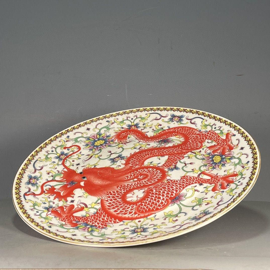 乾隆五彩竜紋賞盤 文房具 装飾品   現代工芸品  美術品 置物 大清乾隆五彩???? 景徳鎮 陶磁器 装飾品 現代工芸品 美術品 置物