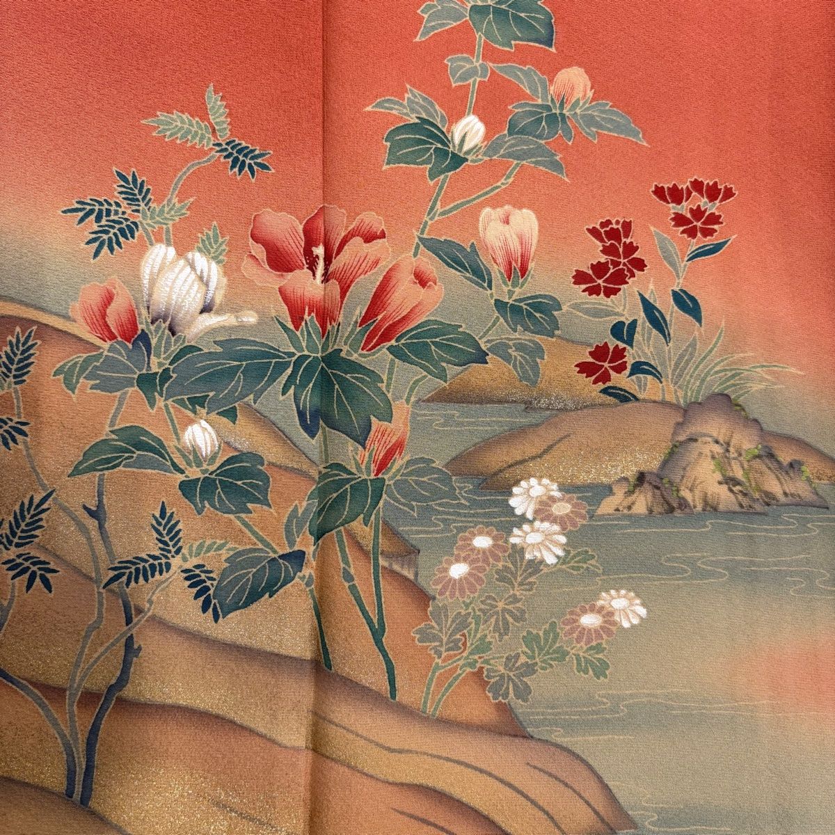 ［3131］訪問着 美品 扇面草花 ぼかし 金彩 六通 正絹 着物 袷 3131］訪問着 美品 扇面草花 ぼかし 金彩 六通 正絹 着物 袷