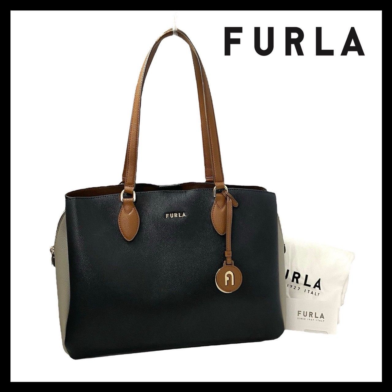 FURLA】ミネルヴァ トートバッグ レザー バイカラー ブラック/黒