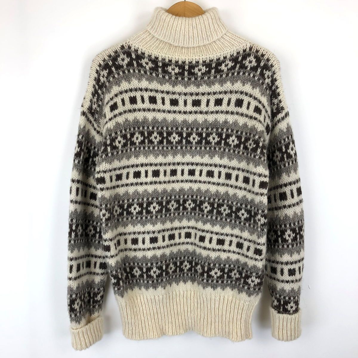 Coting ノルディックセーター ハンドニット タートルネック 総 70年代 ヴィンテージ ホワイト系 メンズM n012866