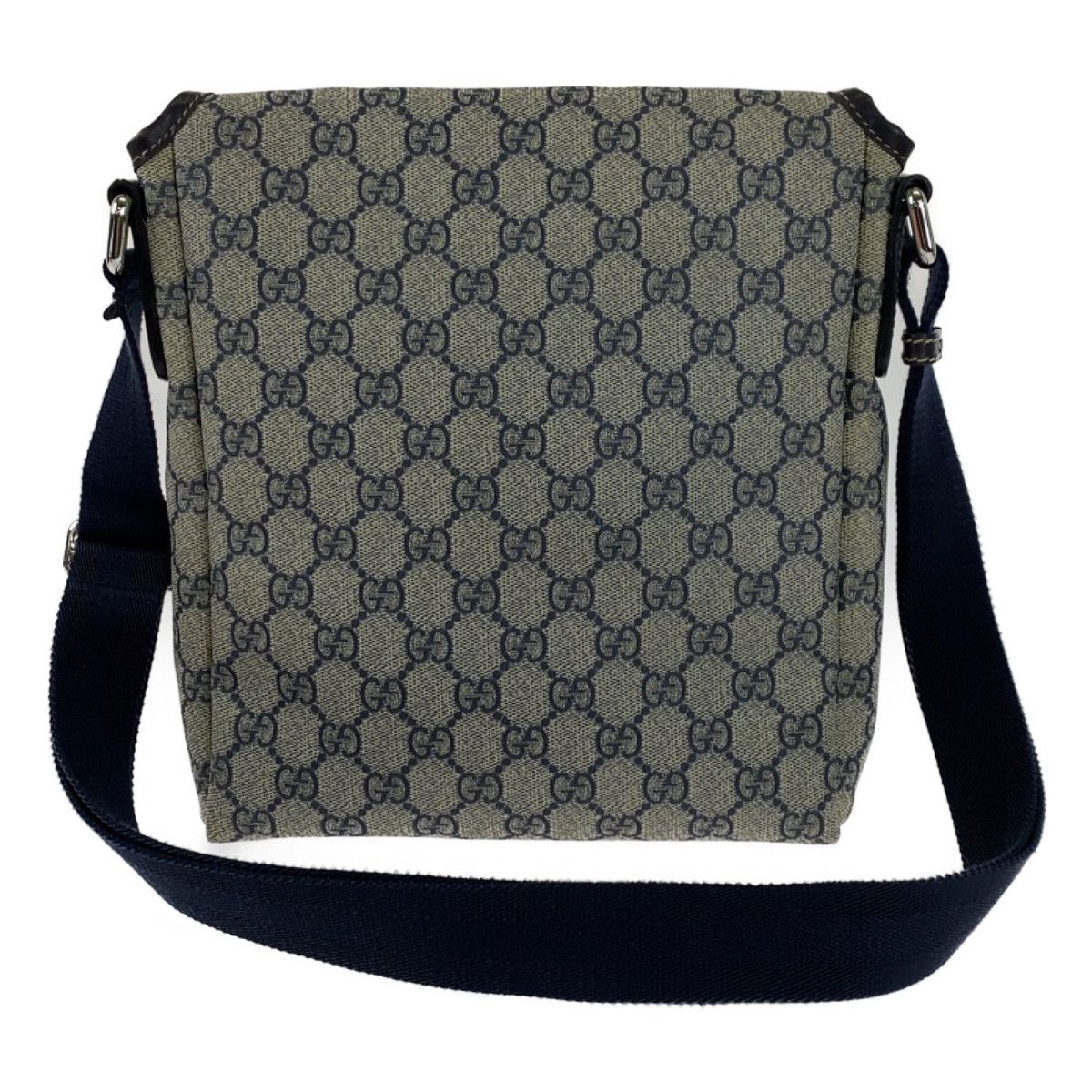 グッチ GGスプリーム PVC ショルダーバッグ ネイビー 681064 美品グッチ ショルダーバッグ GGスプリーム PVC レザー ネイビー