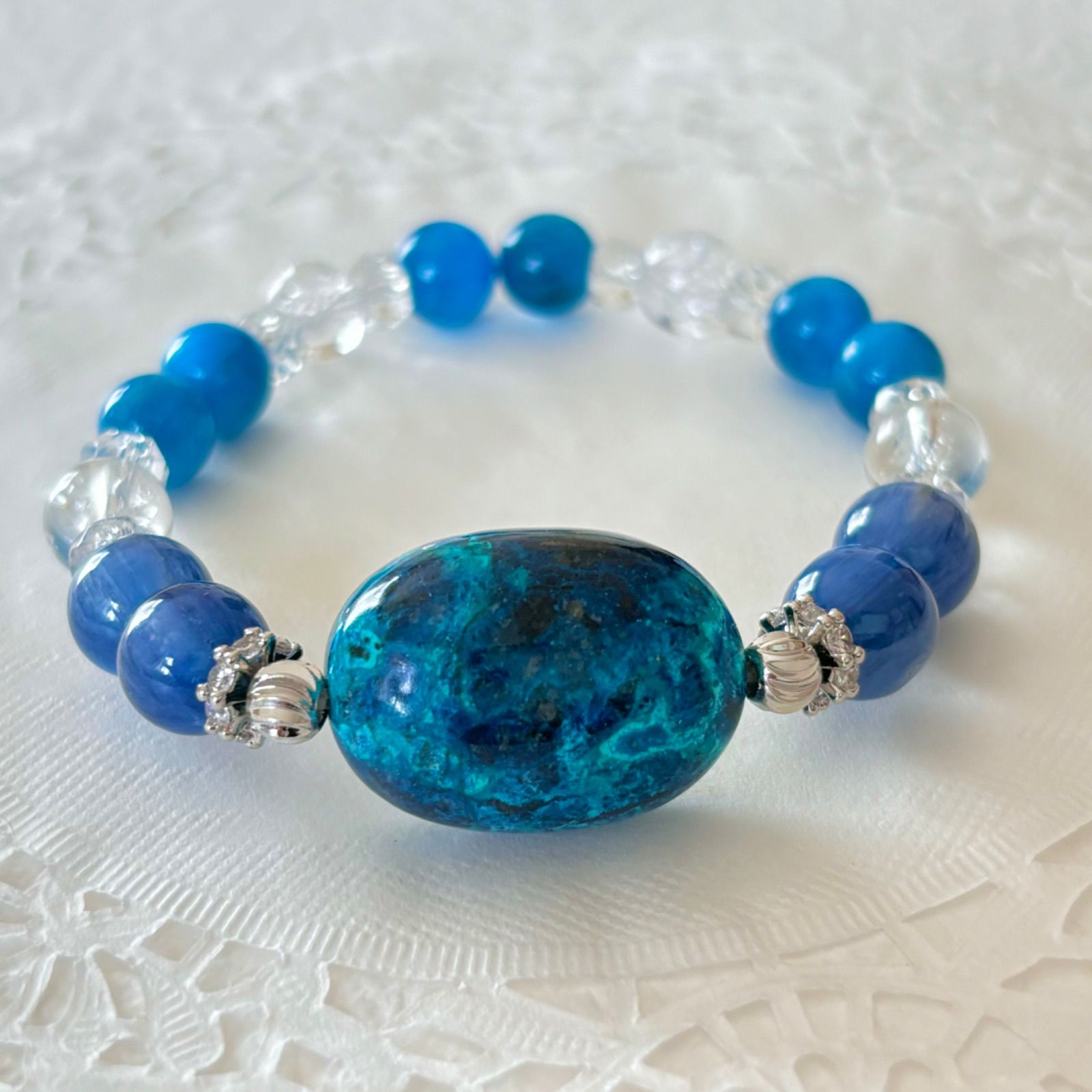 75303】大玉 クリソコラ 14mm ブレスレット 天然石 希少 コンゴ産 高