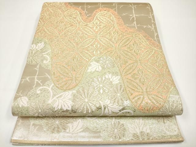 411my5◇川島織物 唐織 松 梅 宝相華 花七宝繋ぎ 金銀糸 六通 本袋帯◇ 411my5◇川島織物 唐織 松 梅 宝相華 花七宝繋ぎ 金銀糸 六通 本