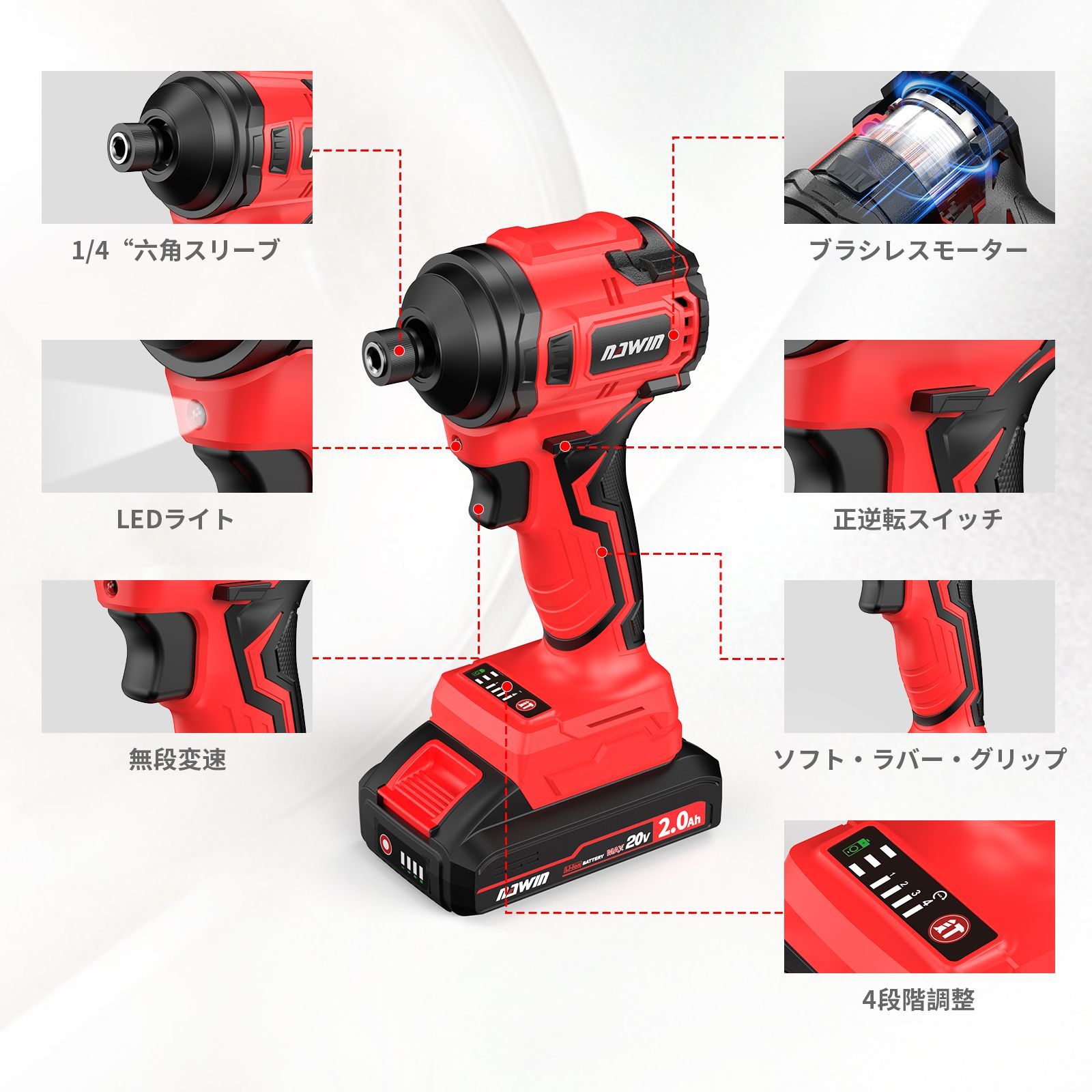 NAWIN ナウィン インパクトドライバー 20V 最大トルク240N·m 4モード 