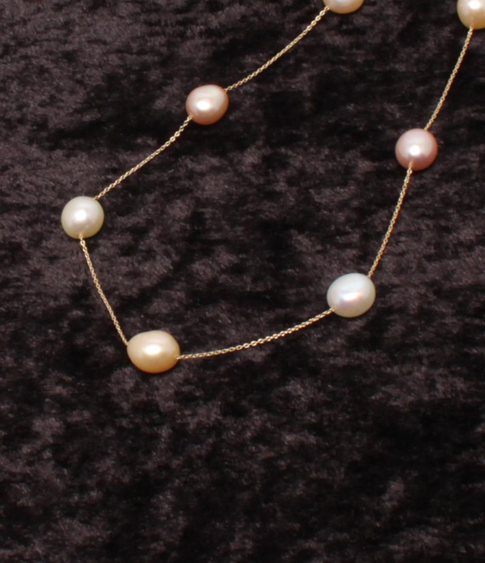 アクセサリー IS 美品 ネックレス K18 淡水パール 9x6mm ステーション レディース