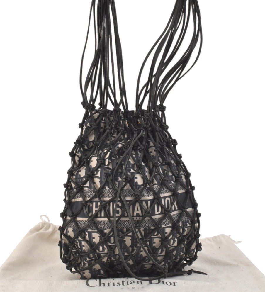 Christian Dior ディオール トロッター ナイロン レザーネット ショルダートートバッグ ブルー 4367L