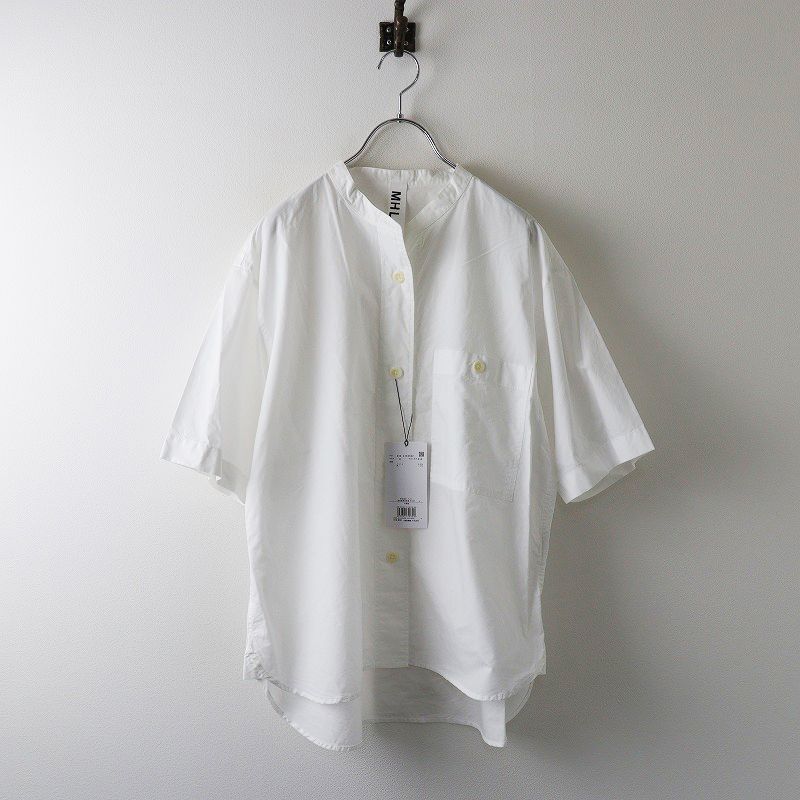 【マーガレットハウエル】MHL 　バンドカラー　シャツ　半袖　オフホワイト　Ｓ 新品 未使用 2023SS エムエイチエル マーガレットハウエル MHL