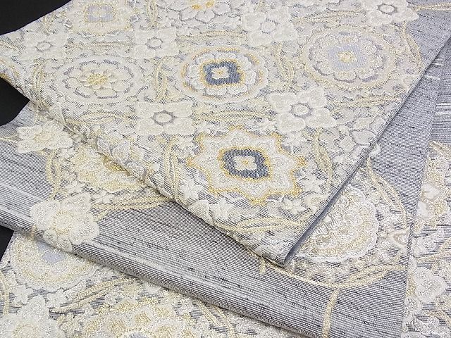 平和屋-こころ店■六通柄袋帯 唐織 青海波 銀糸 正絹 逸品 B-dk5088