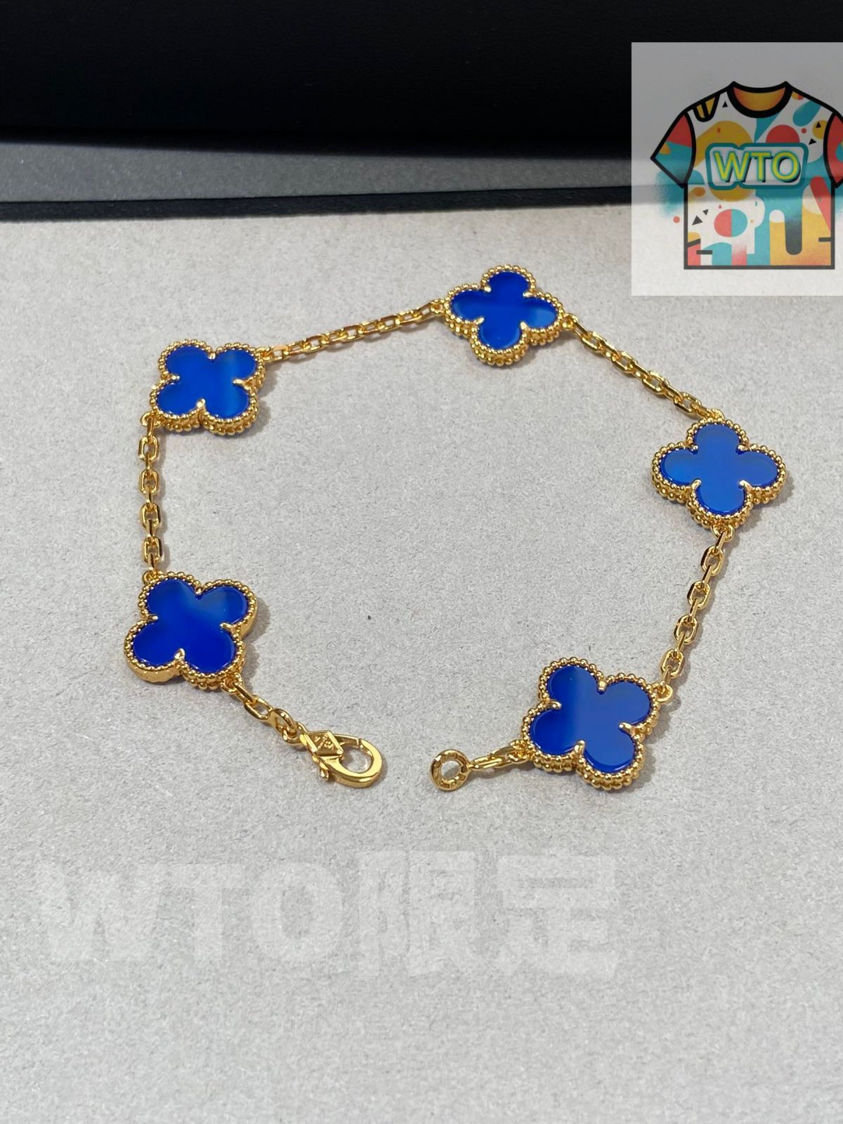 Van Cleef - Arpels ヴァンクリーフ＆アーペル 四つ葉のクローバー ブルーカルセドニー ファイブフラワー ブレスレット｜ ｜ ♥-WTO輸入1
