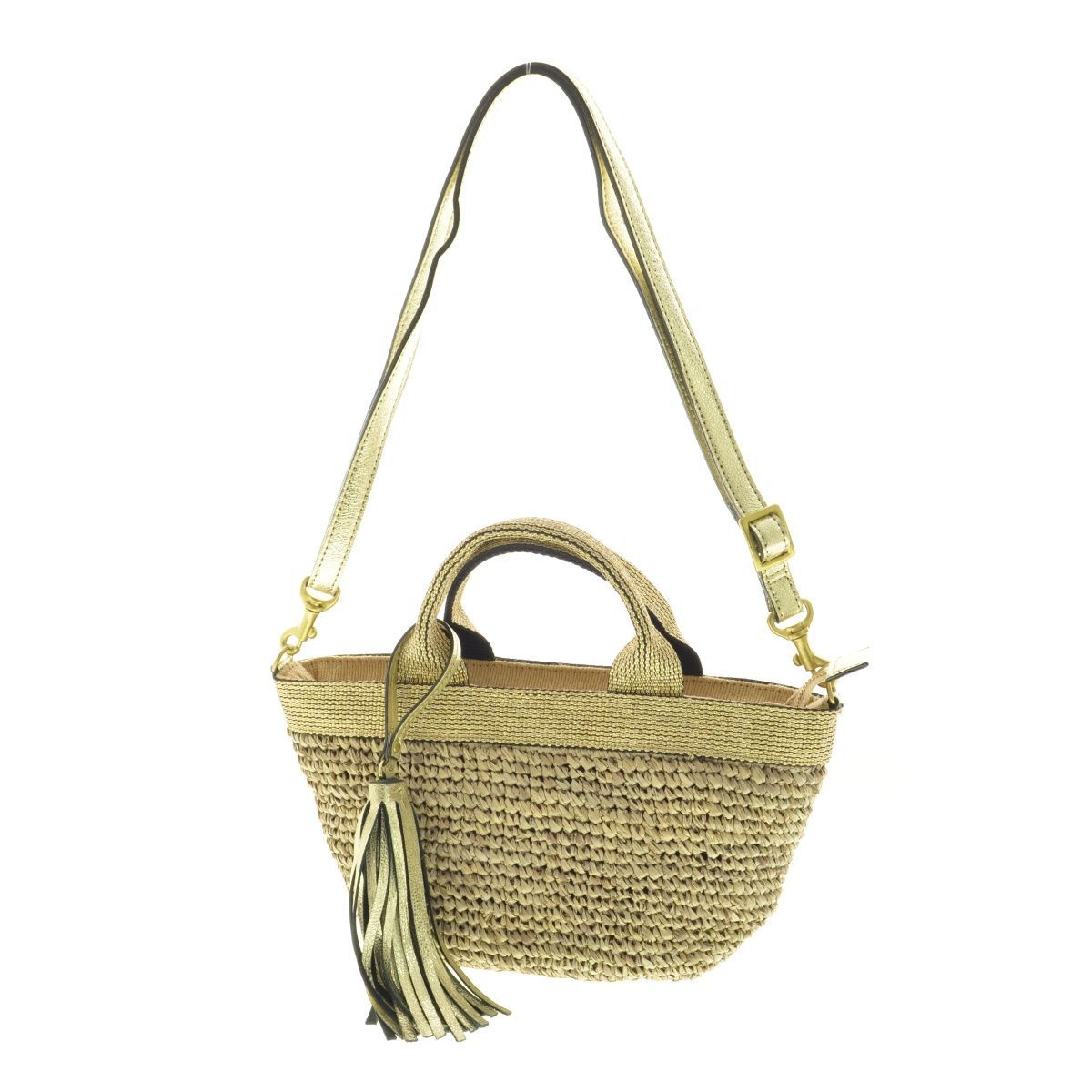 VIOLAd'ORO / ヴィオラドーロ】V-8085 ラフィア×レザー 2WAY カゴ