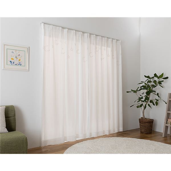 レースカーテン 幅150cm×丈138cm 1枚 洗える 日本製 アジャスターフック付き スタリー GO リビング ダイニング 子供部屋