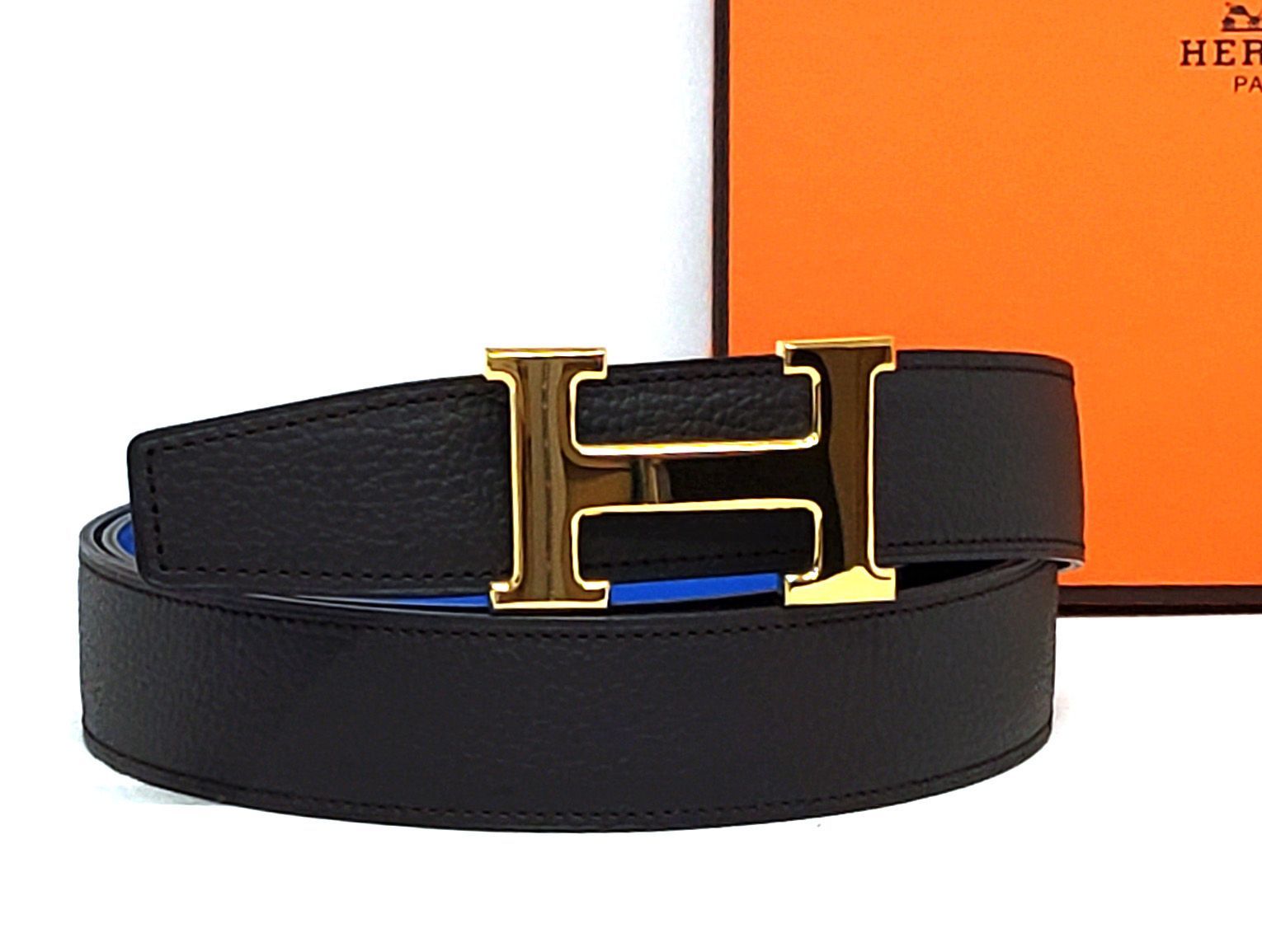 G494◇ほぼ未使用【エルメス】Hベルト 95 リバーシブル X刻印