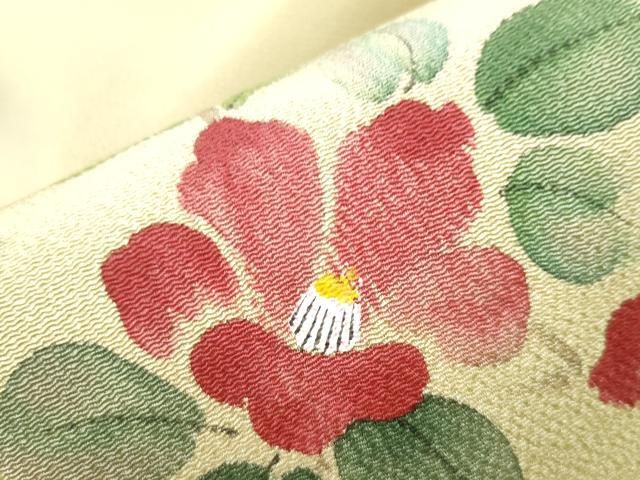 平和屋着物○九寸名古屋帯 紬地 絞り 椿 正絹 逸品 CAAX1555hy