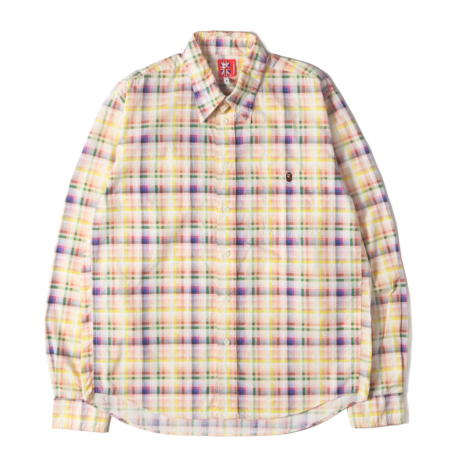 A BATHING APE ア ベイシング エイプ シャツ サイズ M | 00s チェック コットンブロード シャツ | イエロー グリーン ネイビー | 00年代 アーカイブ | トップス カジュアルシャツ 長袖 メンズ