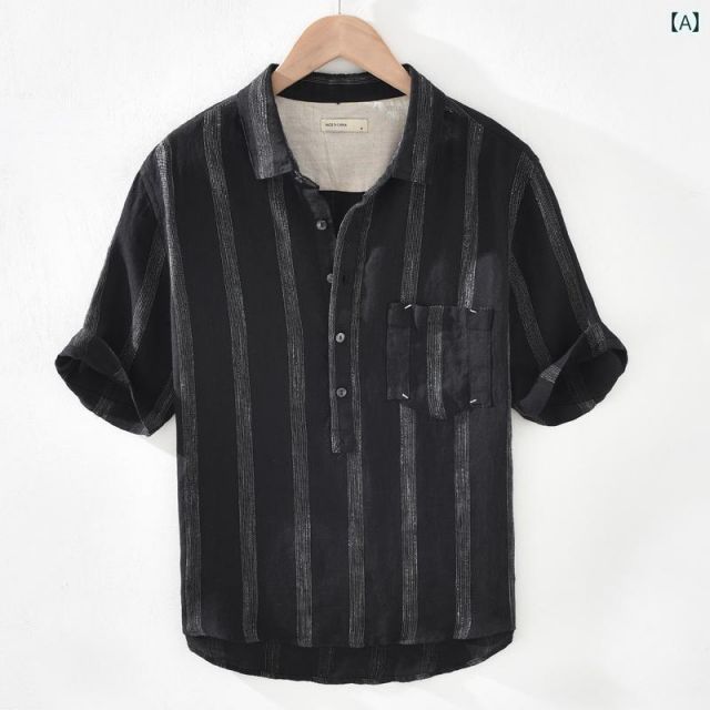 3XL メンズ ファッション 服 オシャレ シンプル 大人 かっこいい 大きいサイズ ストリート 紳士服 リネン シャツ 半袖 夏 ストライプ カジュアル