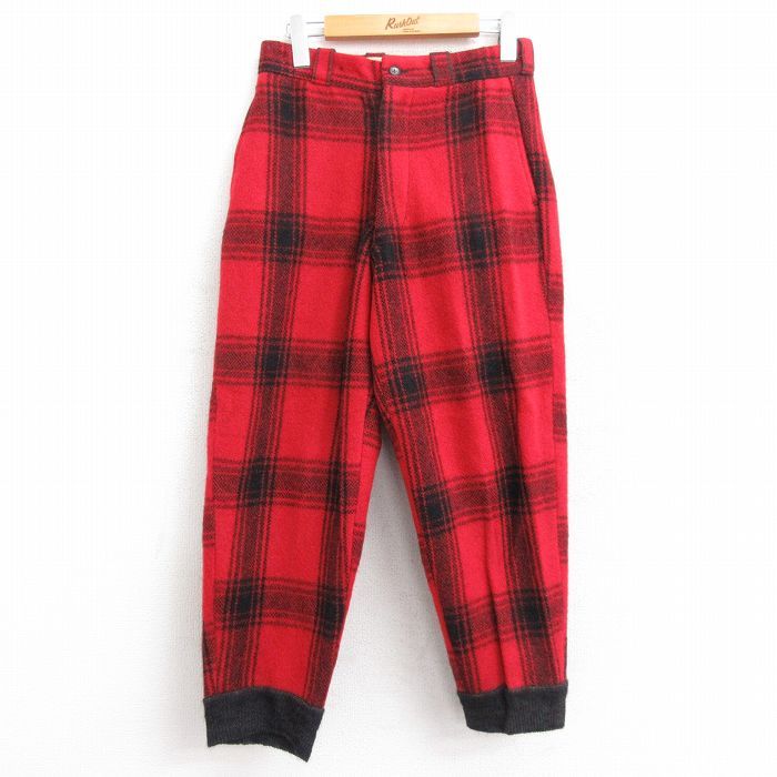 W28/古着 ビンテージ ハンティング パンツ メンズ 60s ウール 赤他 レッド チェック 22nov02 中古 ボトムス ロング