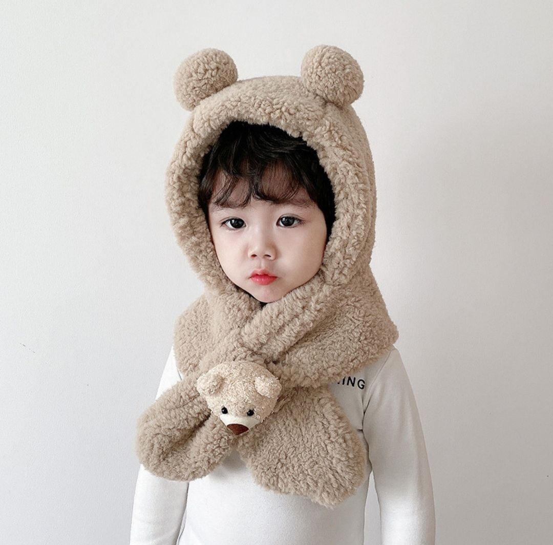 韓国子供服 くまさん🐻暖かいフード付きマフラー - メルカリ
