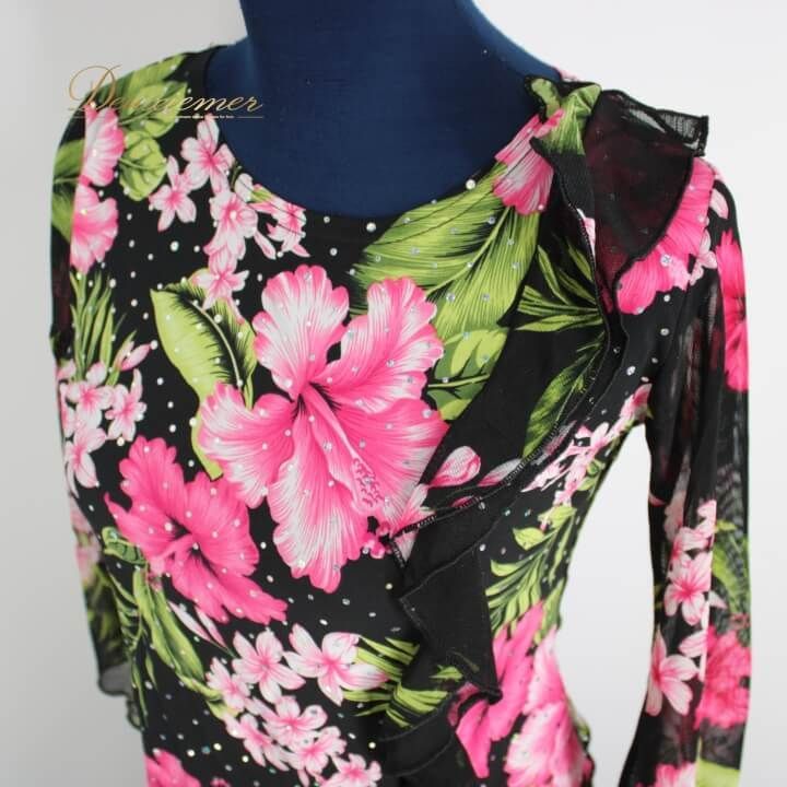 社交ダンス練習着レッスン着パーティ新品SICO-PON花柄上下セットドレス