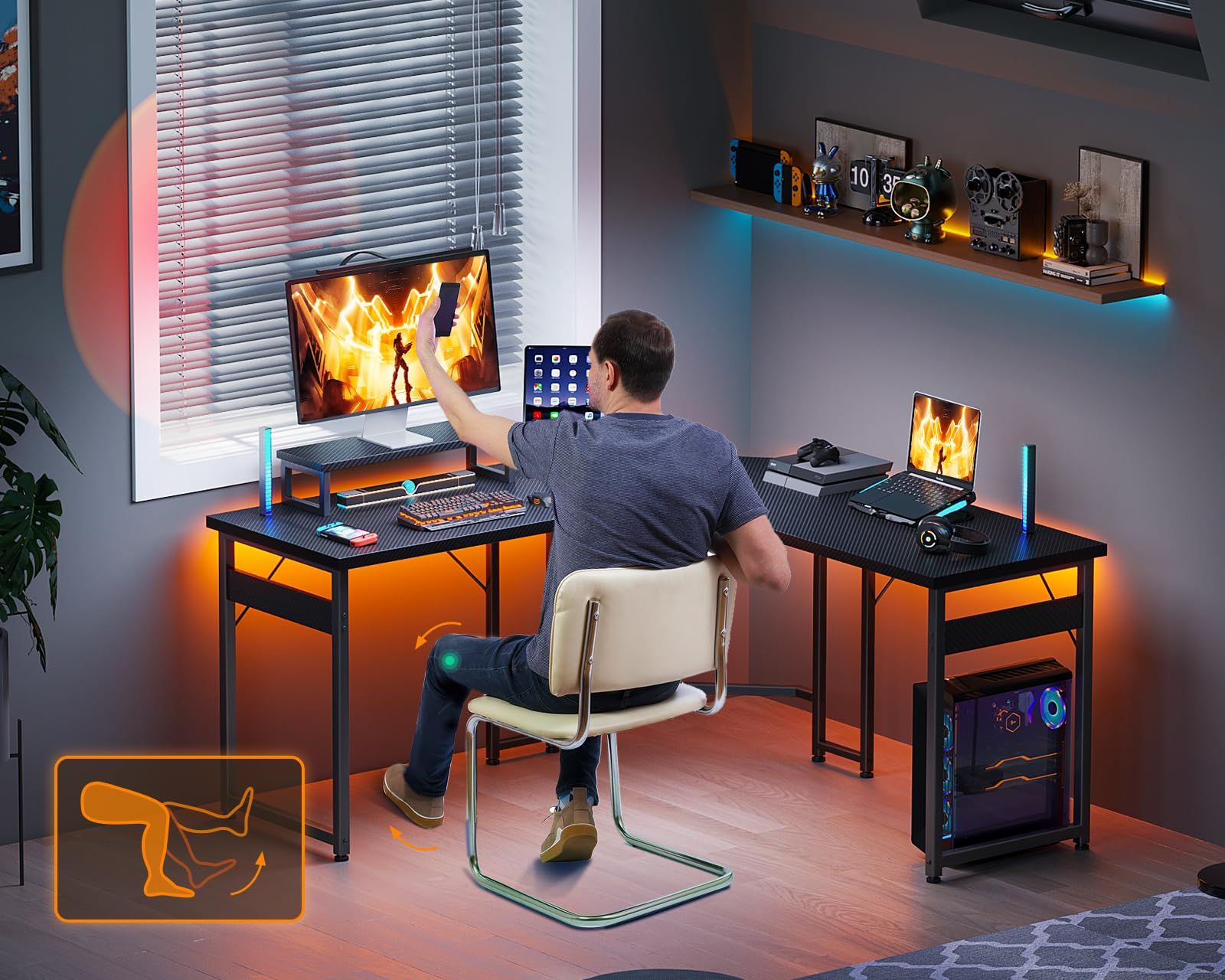 Amazon | YeTom l字デスク ゲーミングデスク デスク 幅120cm pc