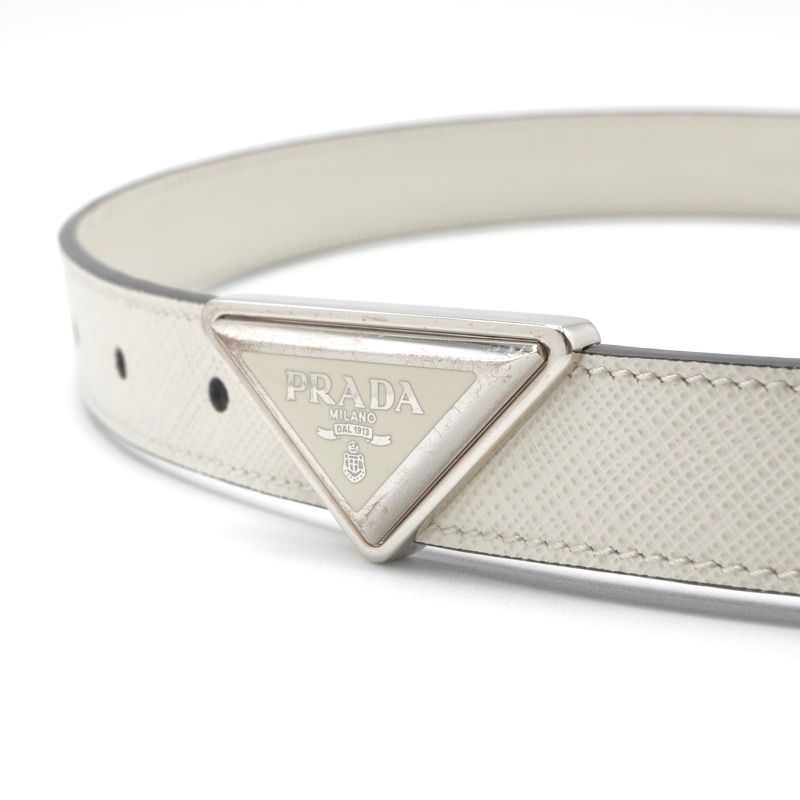 PRADAベルト　シルバーバックル　PRADAロゴ プラダ PRADA ベルト レザー ホワイト シルバー トライアングル