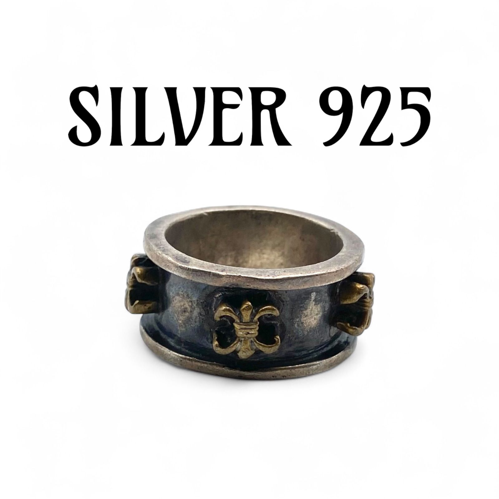【荘厳な立体紋様】 フルール・ド・リス Silver 925 刻印 80s Vintage Ring シルバー ヴィンテージ リング 20号 ワイド 大ぶり