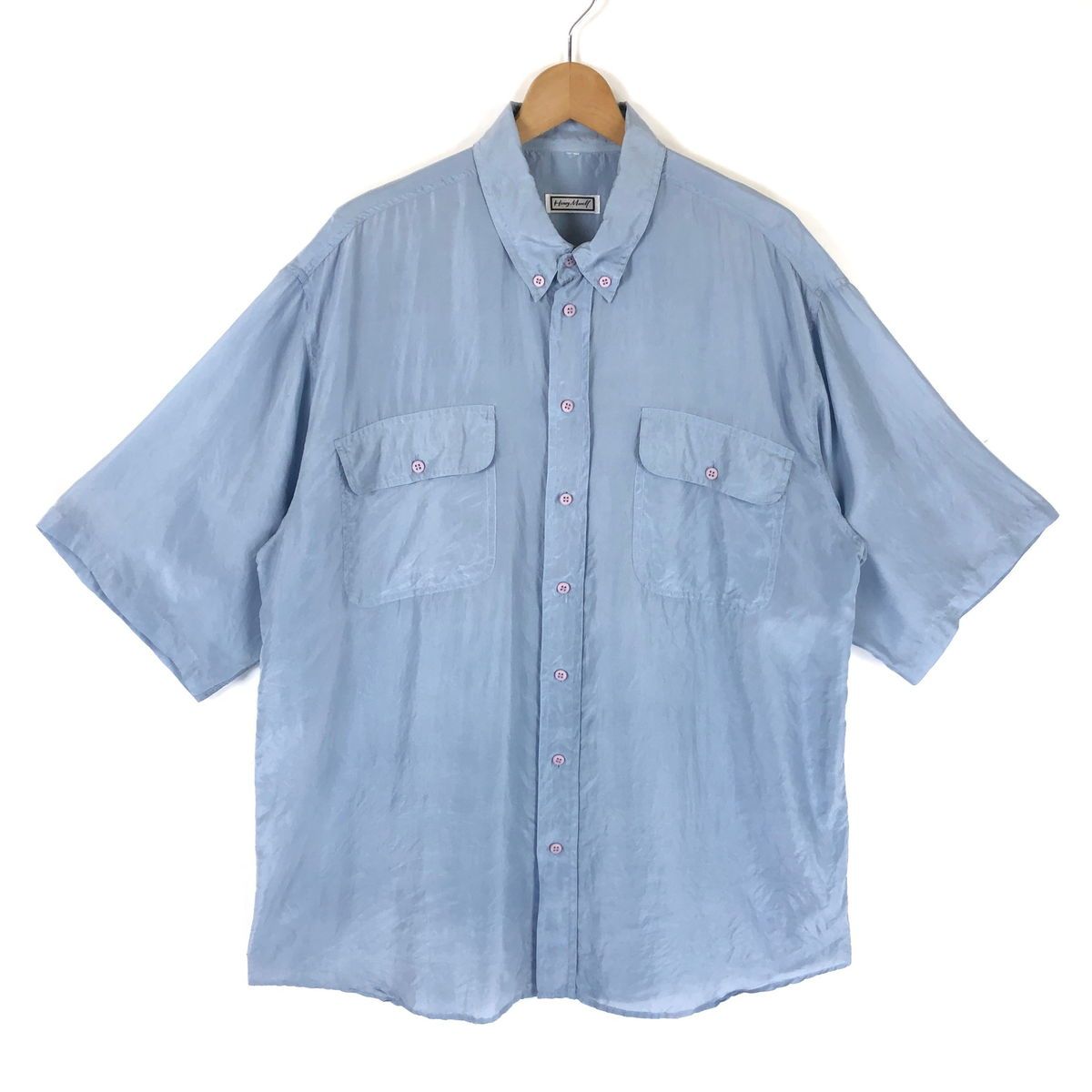 【古着】 henry morey シルク シャツ 無地 大きいサイズ 80年代 ヴィンテージ 半袖 ブルー系 メンズXL以上 【中古】 n038400