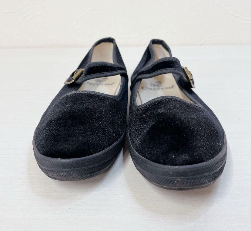 美品》ORCIVAL ベルベット ストラップシューズ 23.0 ブラック