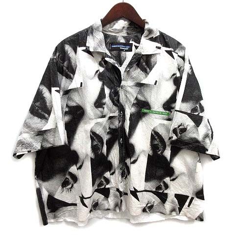 ディースクエアード DSQUARED2 プリント オープンカラー シャツ 半袖 MERTu0026MARCUS 1994 ホワイト ブラック 白 黒 46