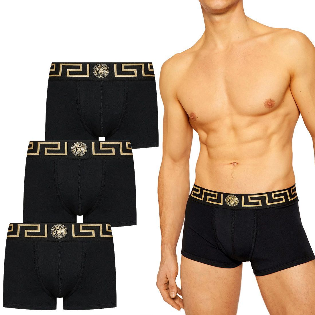 3 VERSACE ヴェルサー チ AU10326 A232741 ブラック ア ンダーウェア ボクサーパンツ 3 枚セット
