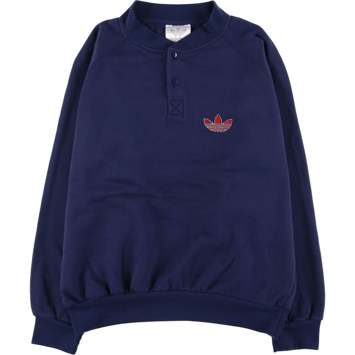 古着 80年代 アディダス adidas トレフォイルロゴ ハーフボタン スウェットシャツ トレーナー メンズL相当 ヴィンテージ|eaa576713