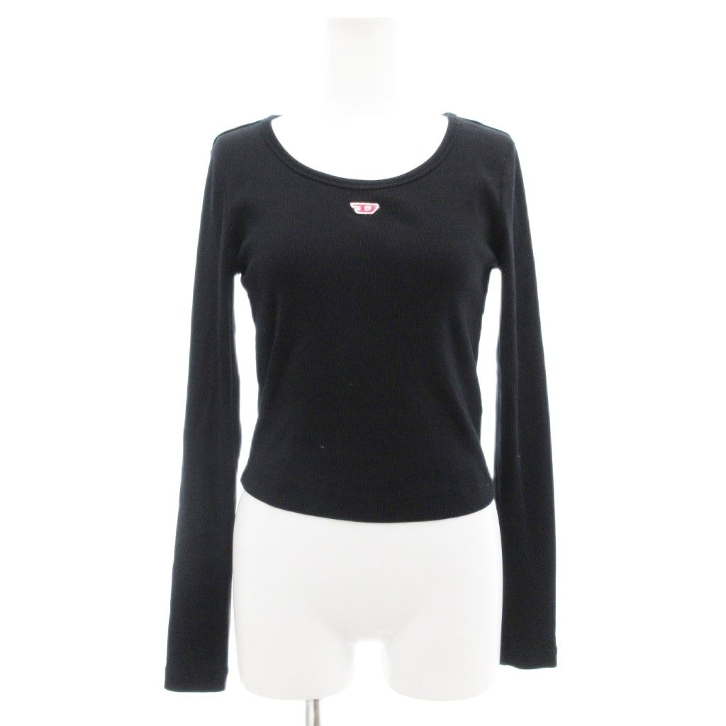 ディーゼル DIESEL Tシャツ カットソー クルーネック ロゴ リブ 長袖 M 黒 ブラック AE GY40