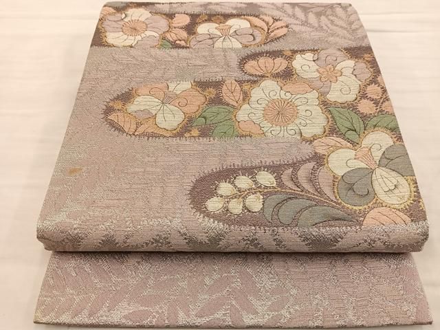 低価格 SO-647 袋帯 金糸 南天 紫陽花 藤の花 牡丹 刺繍 正絹 太鼓柄 着物・浴衣