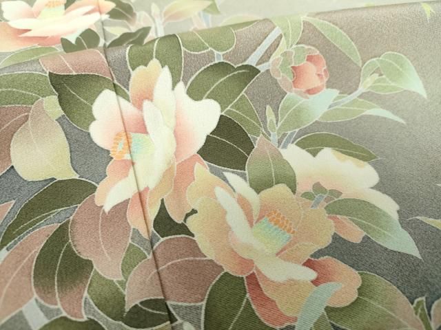 平和屋着物○十日町友禅作家 岡村蒼風 訪問着 紬地 枝花