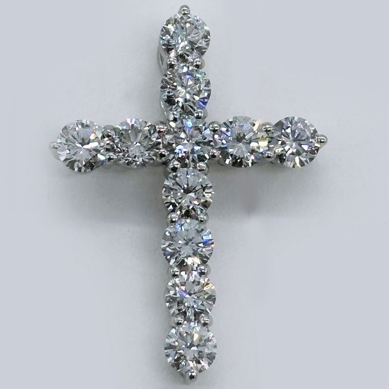 ペンダント トップ 計2カラット (2.20ct) プラチナ 天然 ダイヤモンド 十字架 クロス 上質ダイヤ使用 手作り ヘッド