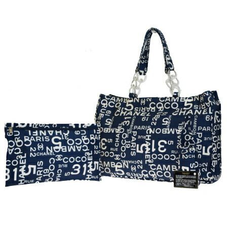 【中古】 シャネル CHANEL バイシー トートバッグ ショルダー ネイビー キャンバス ポーチ付き 83ES348