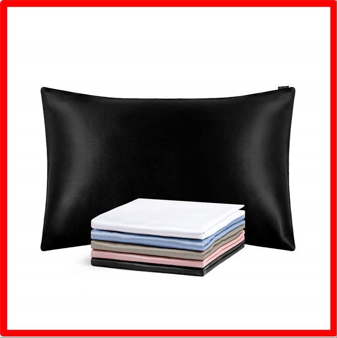 【送料無料 】ブラック_ダブル(43x63cm) LILYSILK シルク枕カバー ピローケース 【43x63cm】 ブラック 【1枚】 25匁/ 額縁無し/天