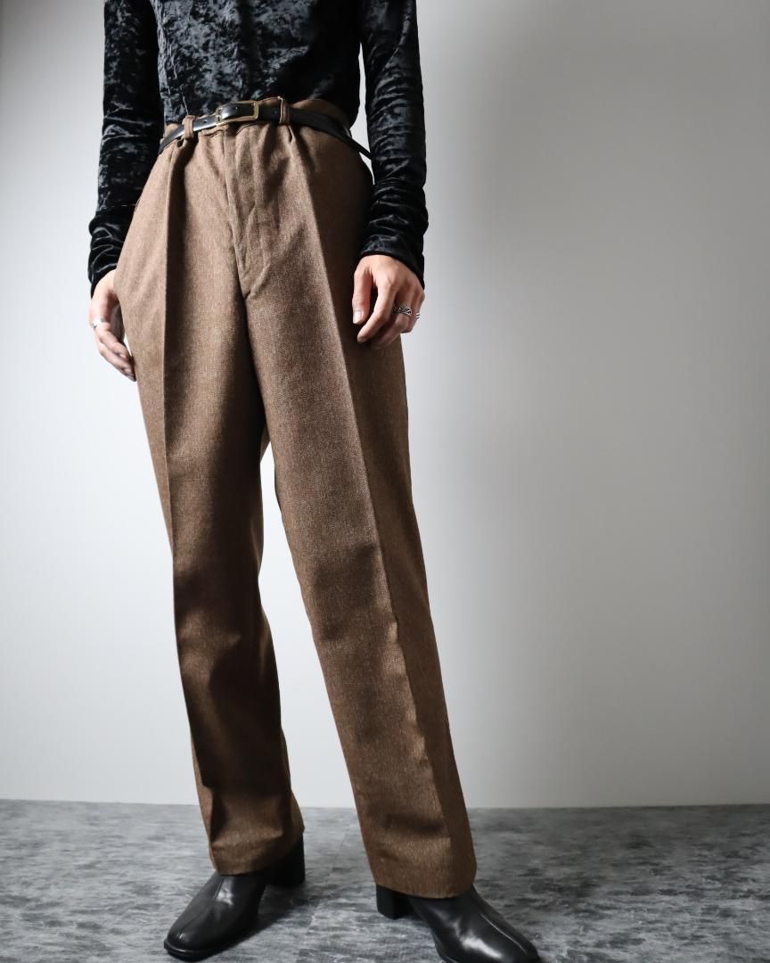 Semi Wide Melange Slacks Brown Button-fly 70s 80s vintage メランジ ワイドストレート スラックス 茶 W37 釦フライ