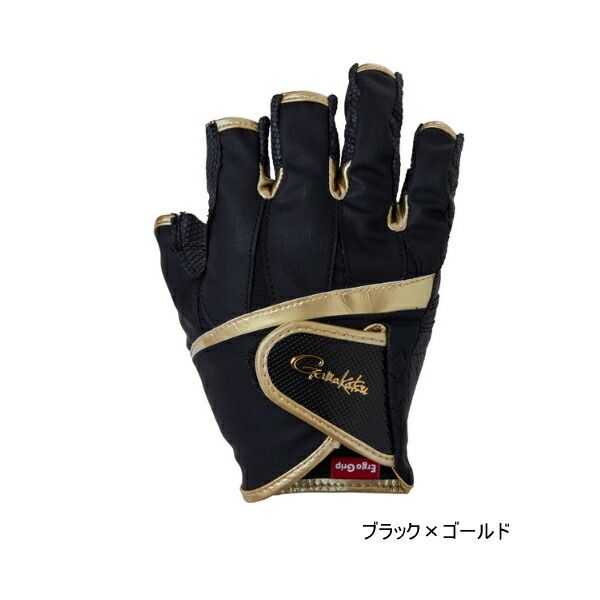 ≪ 24年2月新商品 ≫ がまかつ エルゴグリップグローブ 5本切|ハーフショート GM-7296 ブラック×ゴールド Mサイズ