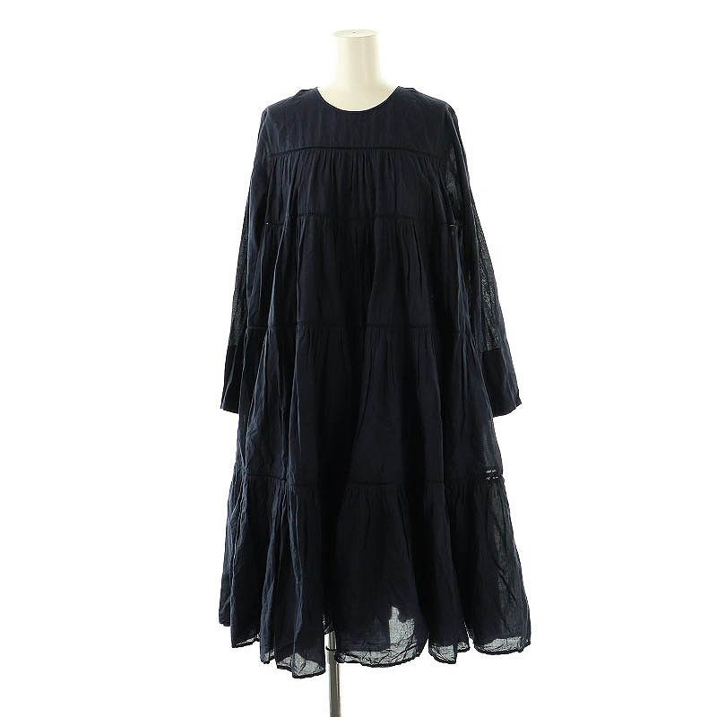 ヌキテパ NE QUITTEZ PAS! Cotton Voile Tiered Middle Length Dress ワンピース ひざ丈 長袖 ネイビー |DF OS SH