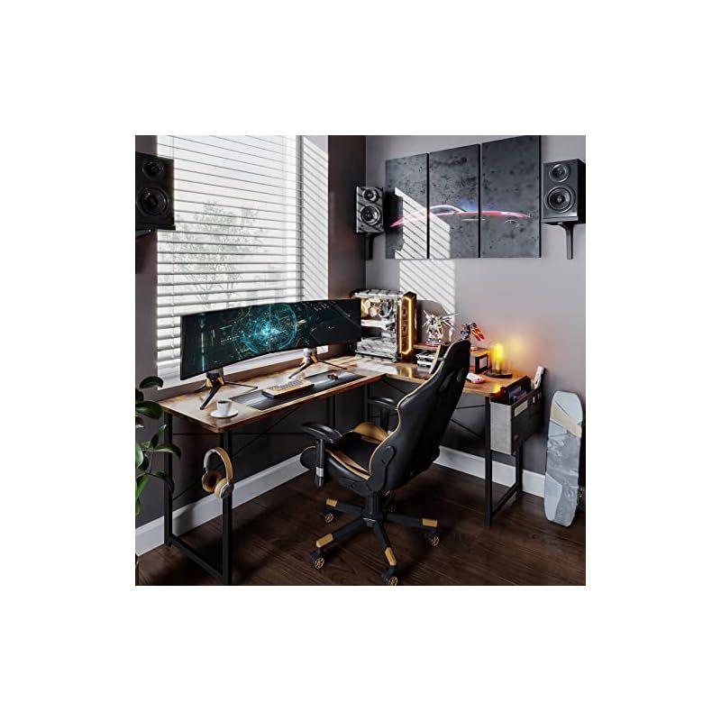 ODK l字デスク パソコンデスク ゲーミングデスク L字型 幅146cm×奥行