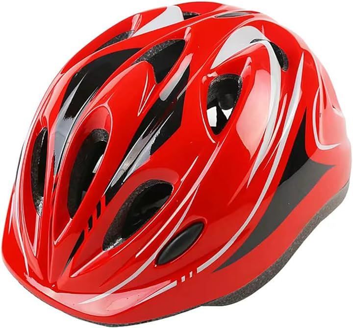 Miraitech 子供用ヘルメット 自転車用 自転車ヘルメット 流線型 サイズ調整可能 洗濯可能 脱着可能シールド アゴパッド付き( 赤い)