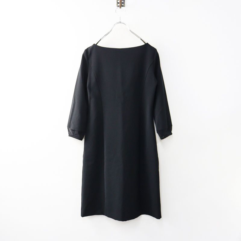 フォクシー ニューヨーク FOXEY NEWYORK ストレッチ アールデコワンピース シアー袖口 38 ブラック┃ベーシックドレス