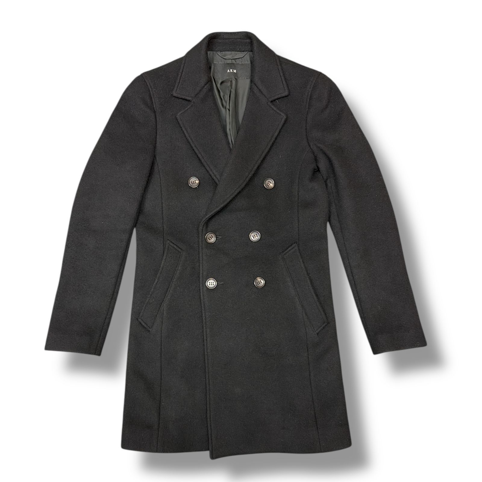 参考上代121000円 AKM MELTON W CHESTER COAT メルトン ダブルブレスト チェスターコート エイケイエム C034 ブラック M 90344A3
