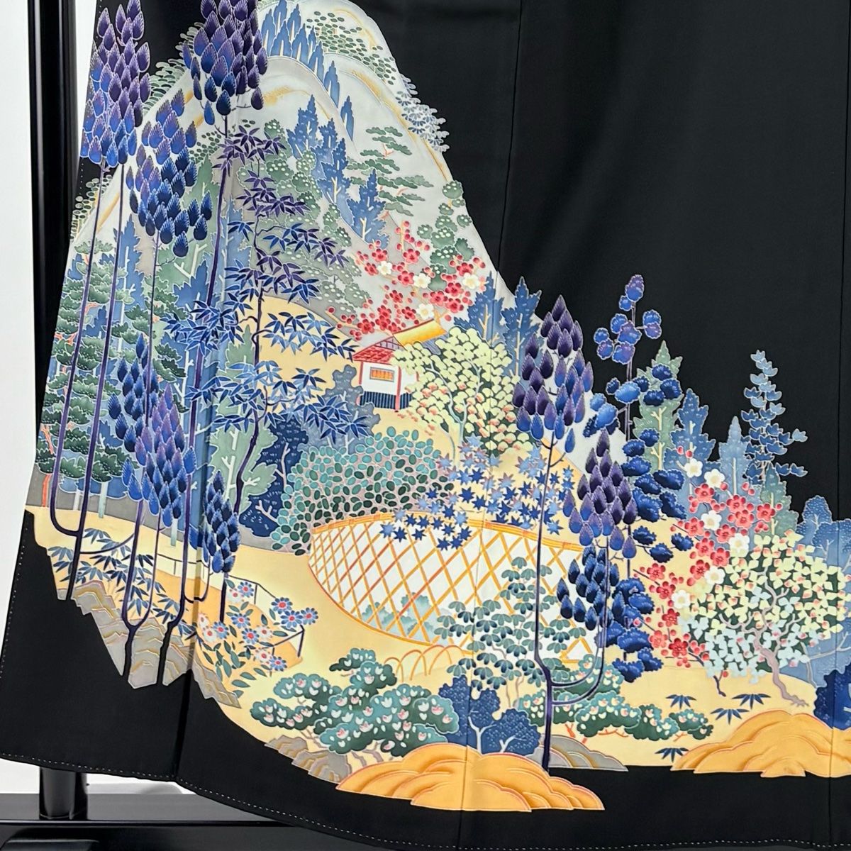 黒留袖 身丈157cm 裄丈63.5cm S 袷 押田正義 落款 松竹梅 家屋 黒 正絹