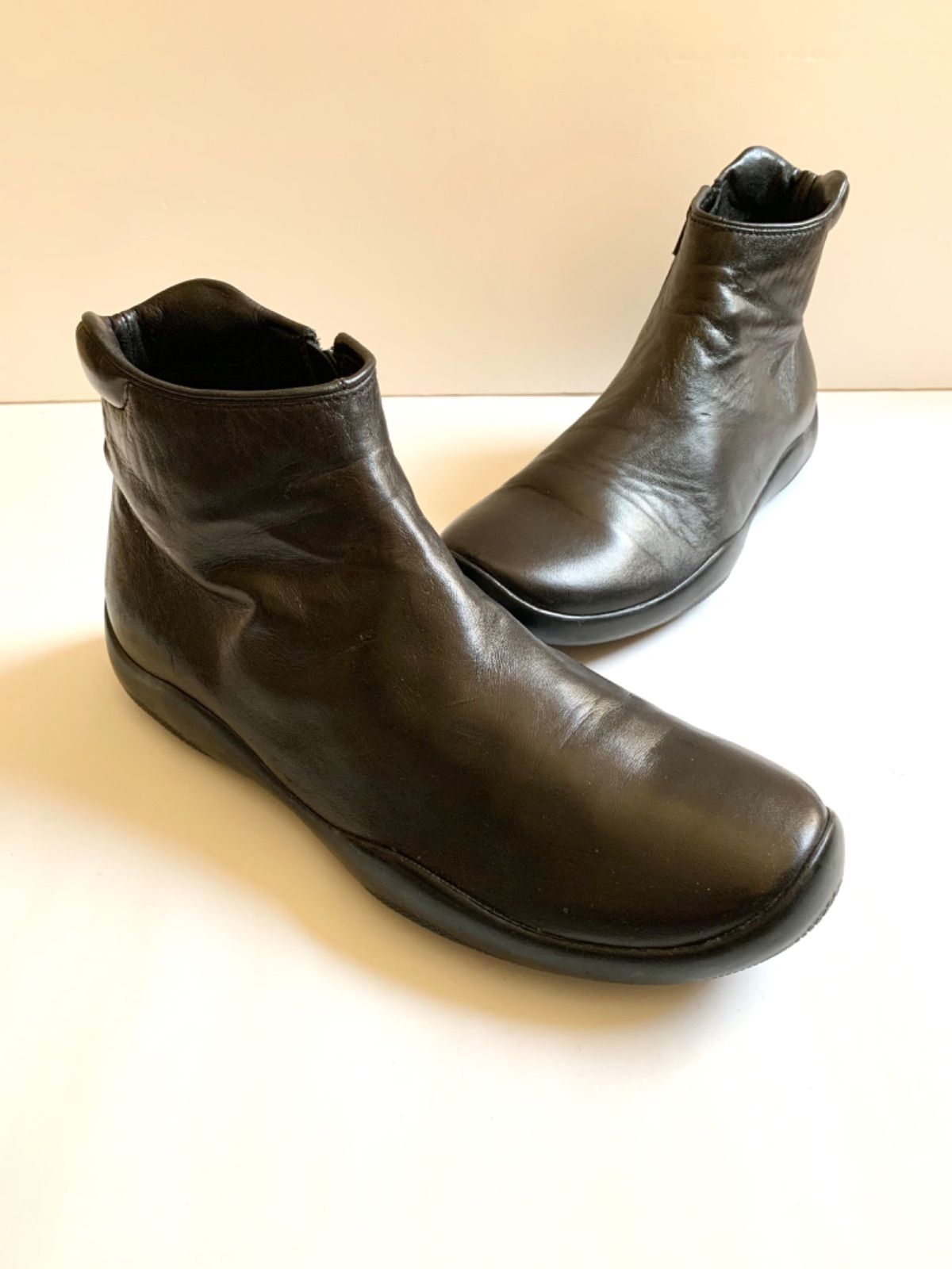 新品 サイド ジップ レザー ブーツ 10 茶 革靴 PRADA靴/シューズ