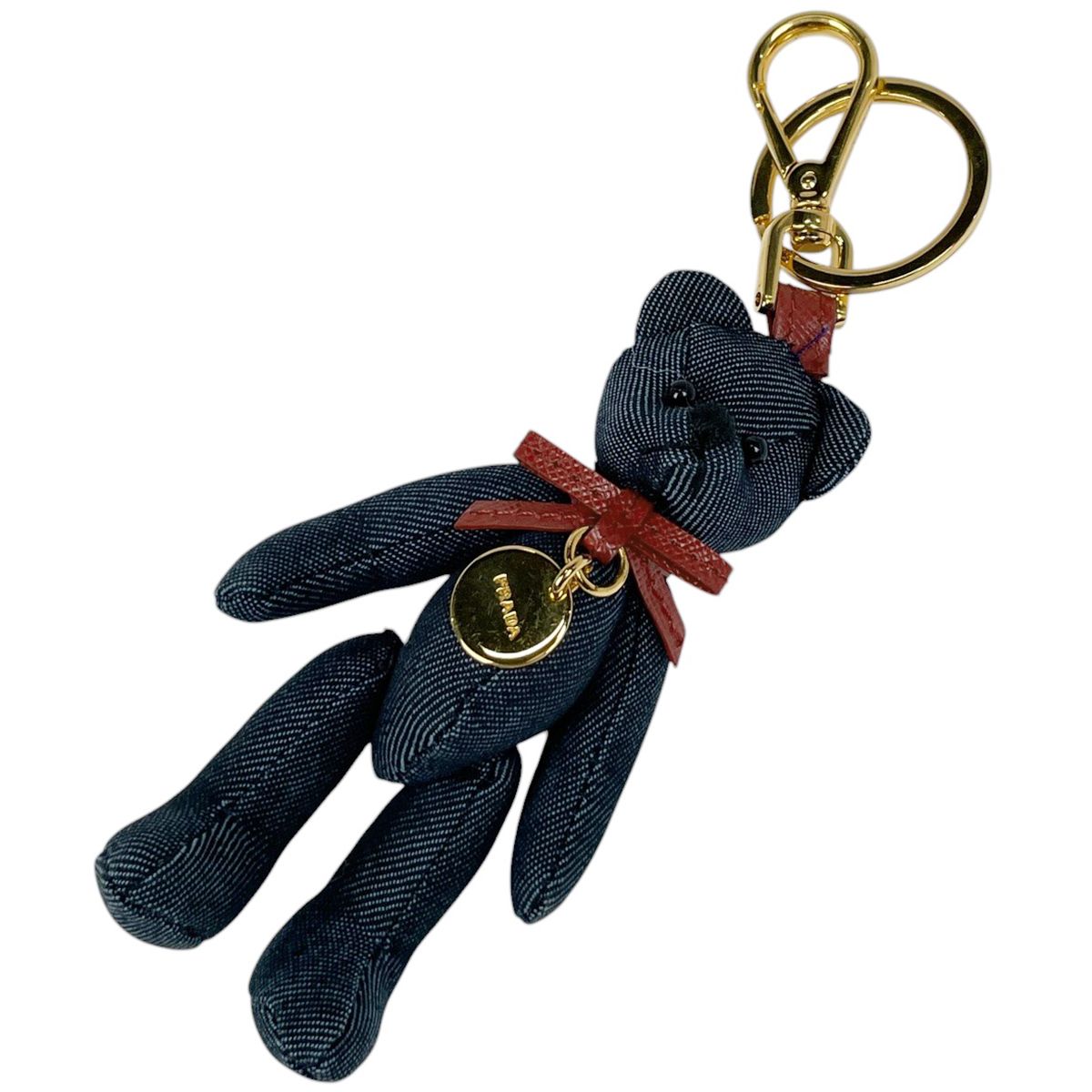 プラダ PRADA テディ ベア バッグチャーム キーリング キーホルダー クマモチーフ バッグチャーム ファブリック GP ネイビー ゴールド レディース