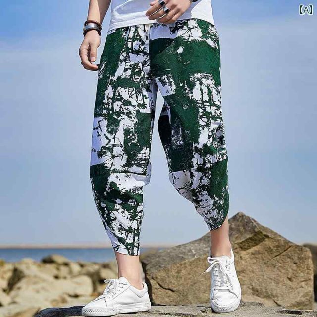 [342XL]秋冬 コーデ メンズ  服 シンプル ファッション オシャレ 大人 かっこいい 大きいサイズ ストリート 紳士服 伸縮性 ストレッチ ストレッチ ゴムウエスト 花柄 プリント パンツ ゆったり 