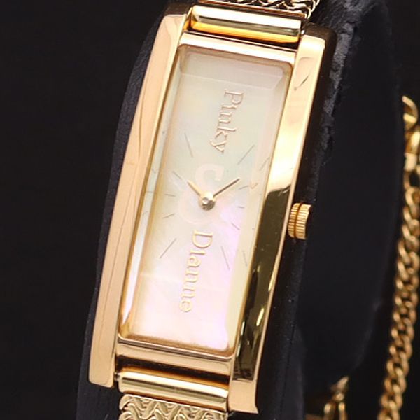 稼働 良品 ピンキー＆ダイアン QZ Y150-5J30 ゴールド系シェル文字盤 レディース腕時計 YSD